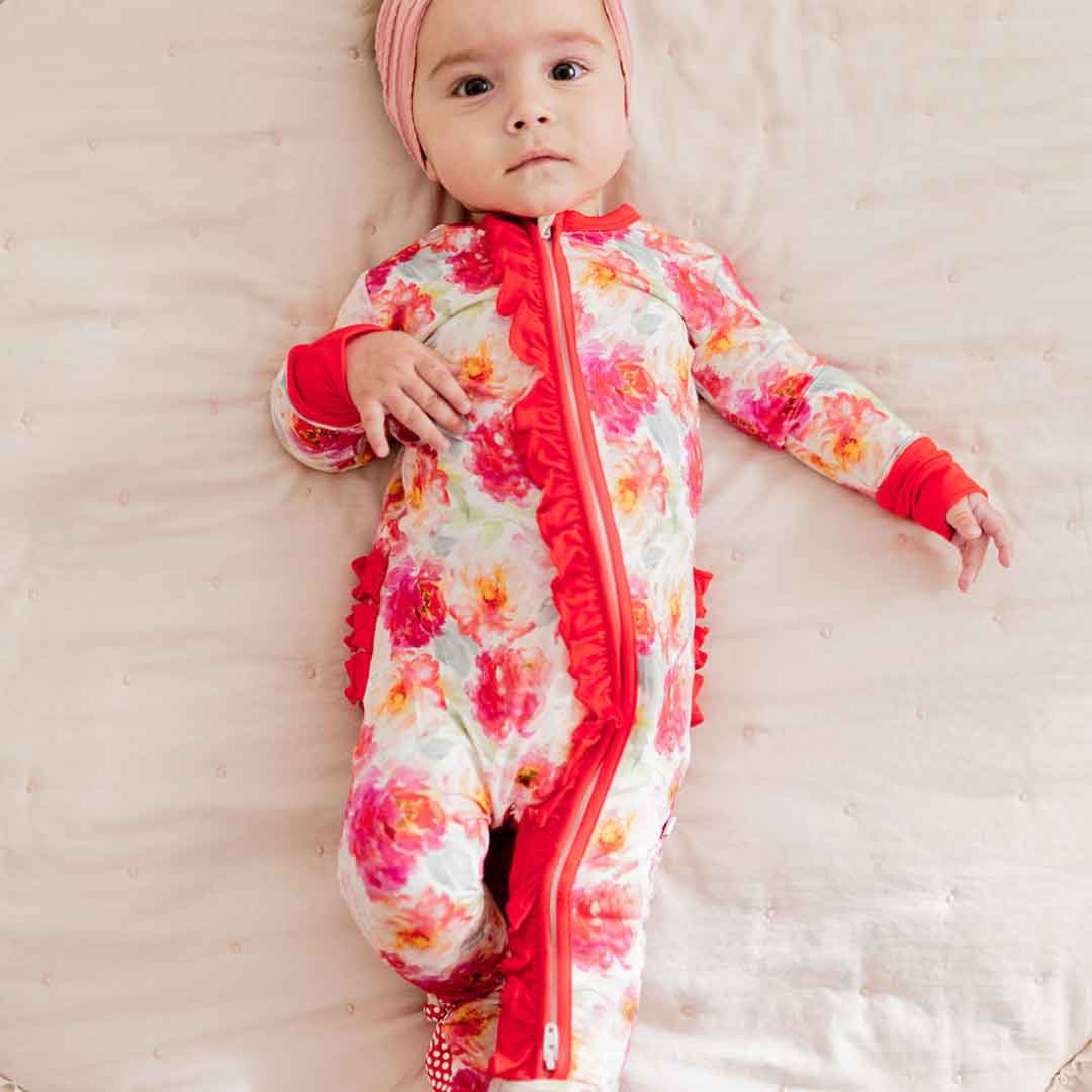 Zippered Footie in Pink Peony