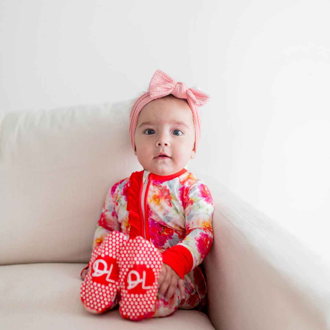 Zippered Footie in Pink Peony