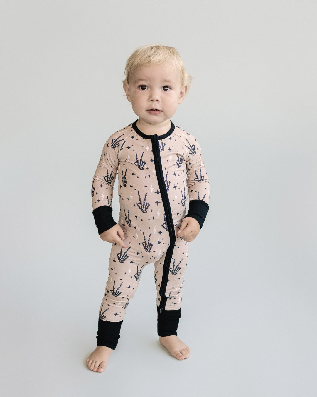 bamboo zip romper, halloween baby pajamas, halloween baby sleeper, fall baby pajamas, lucky panda kids zip romper, bamboo zippy, spooky vibes