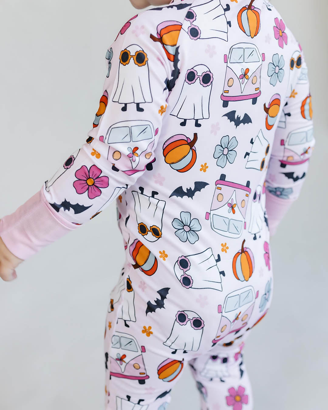 bamboo zip romper, halloween baby pajamas, halloween baby sleeper, fall baby pajamas, lucky panda kids zip romper, bamboo zippy, spooky vibes