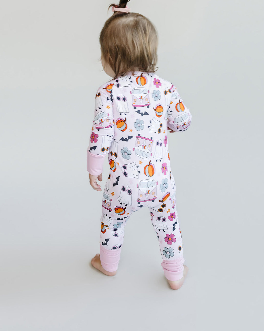 bamboo zip romper, halloween baby pajamas, halloween baby sleeper, fall baby pajamas, lucky panda kids zip romper, bamboo zippy, spooky vibes