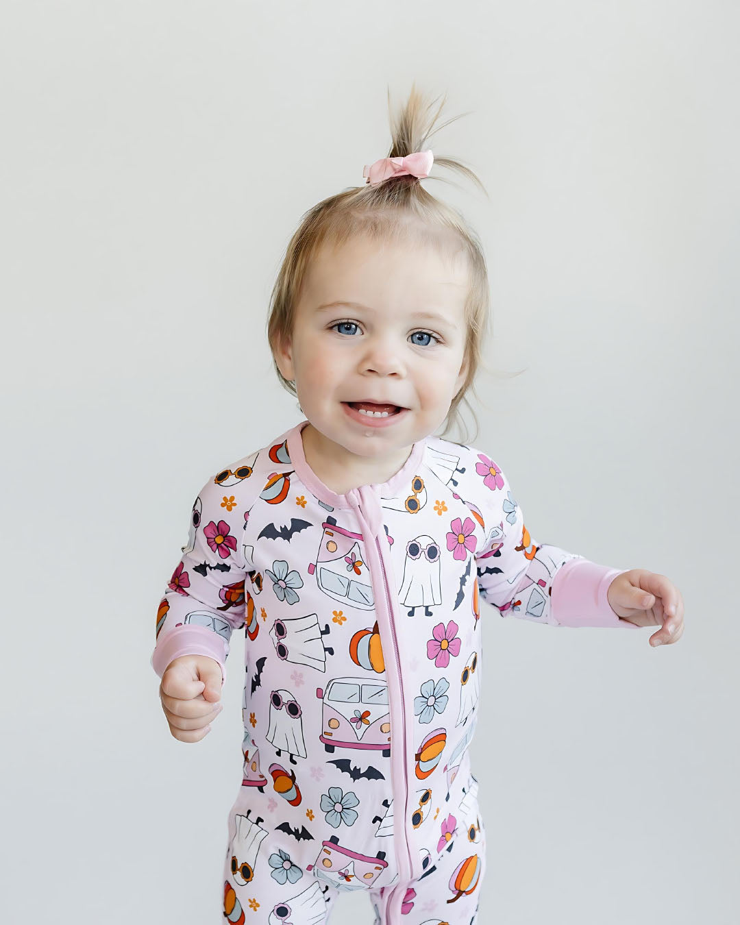 bamboo zip romper, halloween baby pajamas, halloween baby sleeper, fall baby pajamas, lucky panda kids zip romper, bamboo zippy, spooky vibes