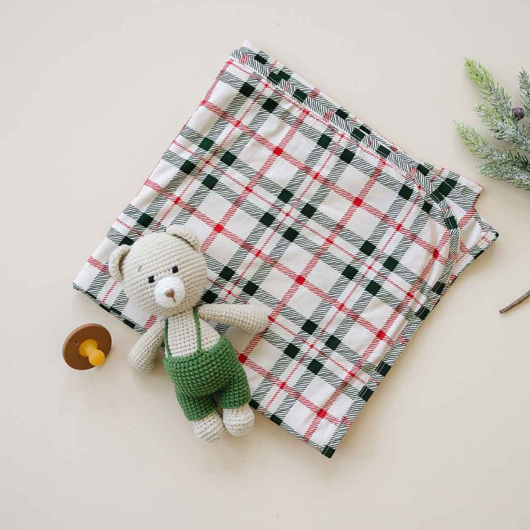 Stretchy Swaddle Blanket | Green Christmas Plaid