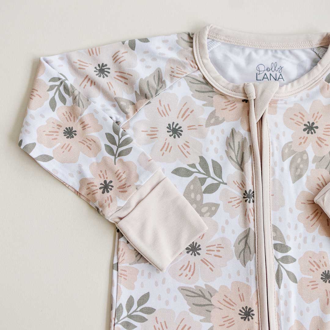 Bamboo Baby Pajama Romper - Neutral Floral | Dolly Lana – Dolly Lana