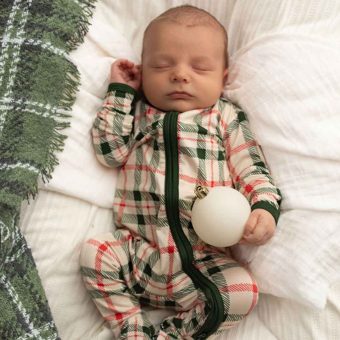 Zippered Footie in Christmas Plaid