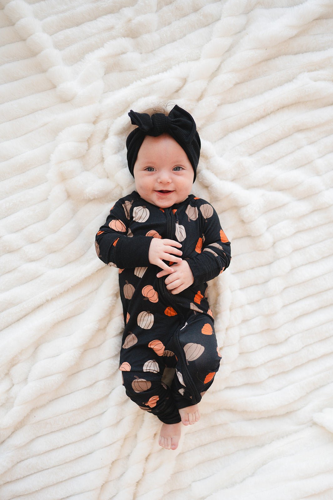 Bamboo Zip Romper | Pumpkins Black