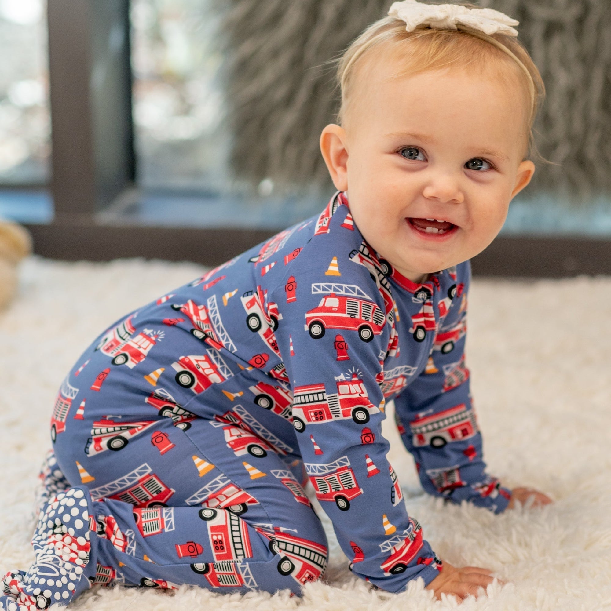 Zippered Footie | Blue Fire Truck