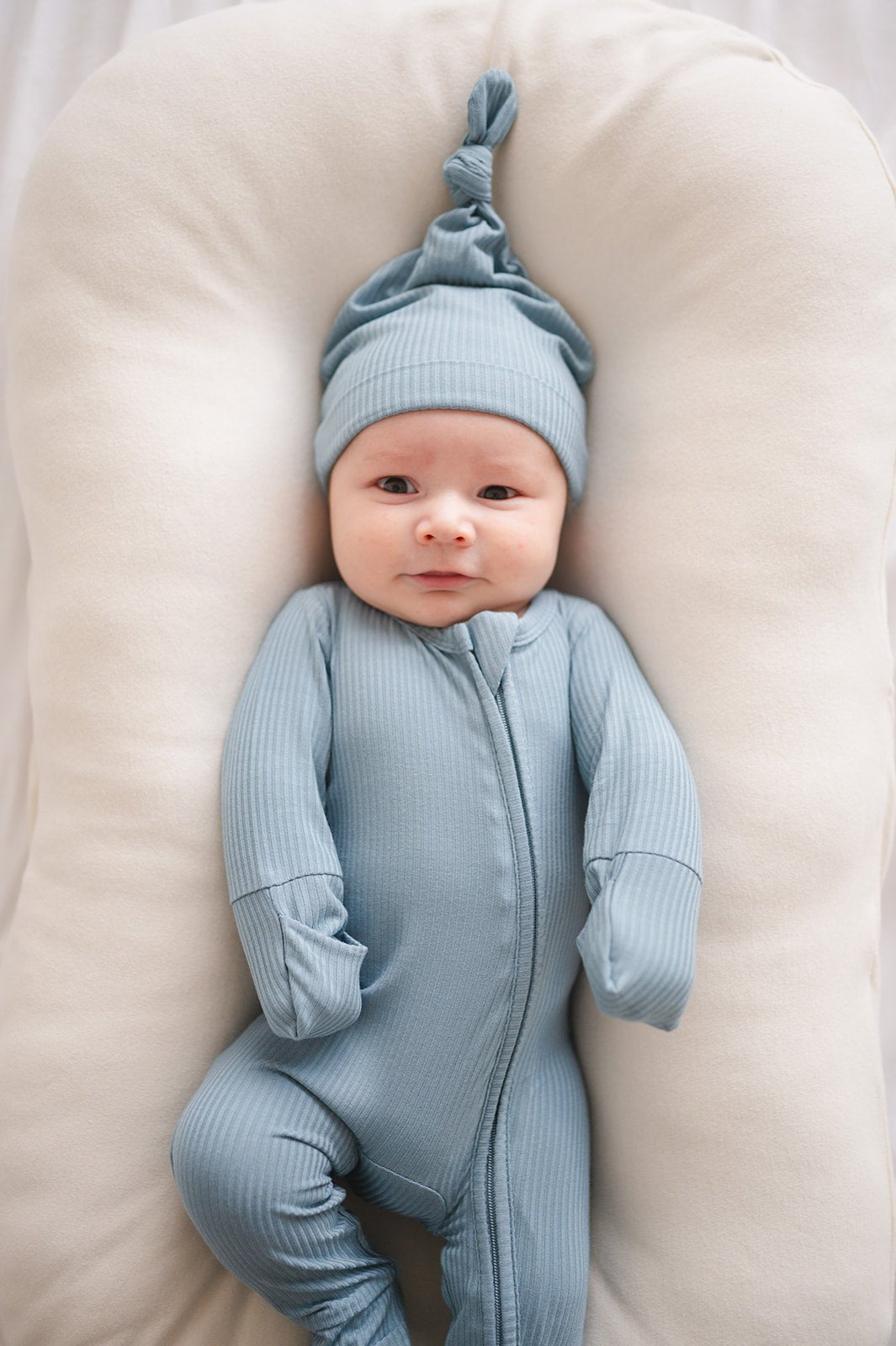Bamboo Zip Romper | Arona Blue Ribbed