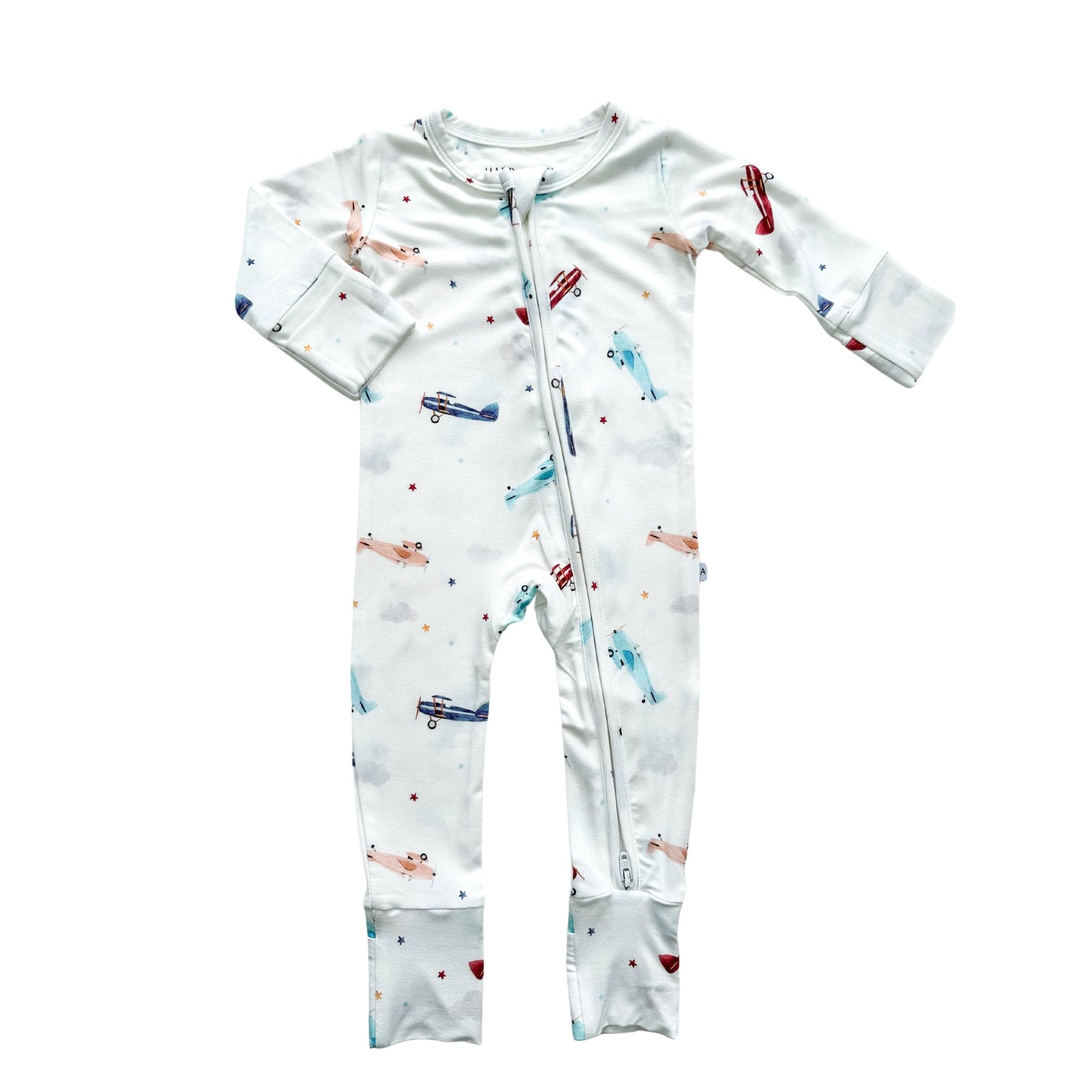 Bamboo Zip Romper | Vintage Airplane
