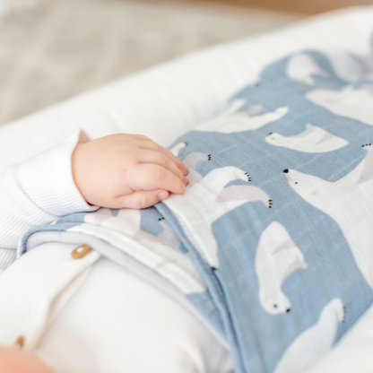 muslin polar bear swaddle, bamboo swaddle blanket, baby boy swaddle, muslin swaddle blankets