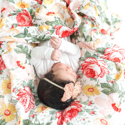 bamboo swaddle, girl swaddle, muslin blanket, floral muslin swaddle, bloom