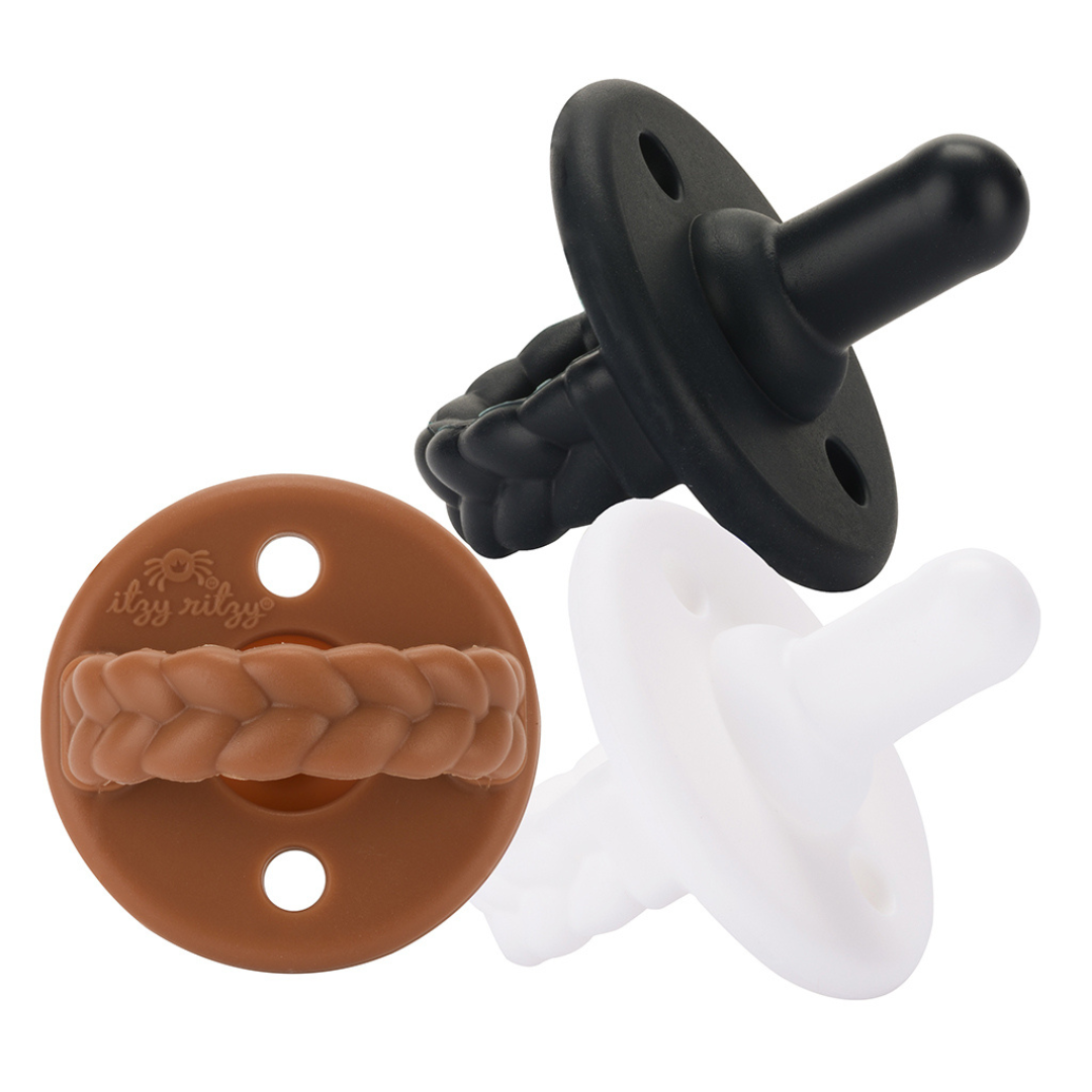 pacifier 3 pack, coffee cream cables, itzy ritzy pacifiers, fall baby pacifiers