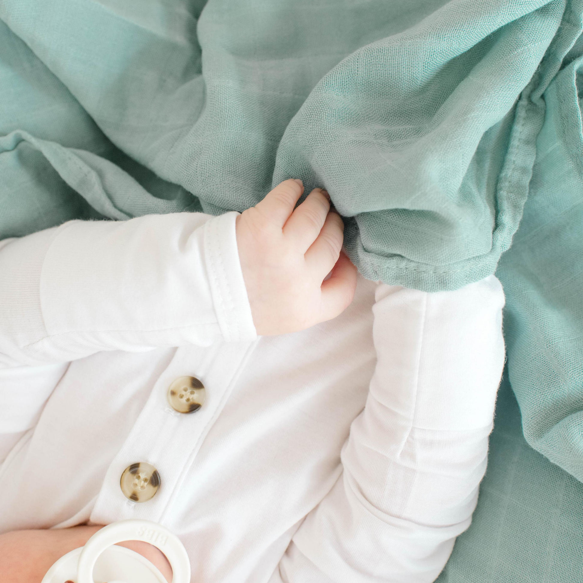 sage muslin swaddle, green boy swaddle, bamboo muslin blanket, lightweight baby swaddle