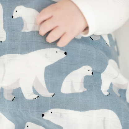 muslin polar bear swaddle, bamboo swaddle blanket, baby boy swaddle, muslin swaddle blankets