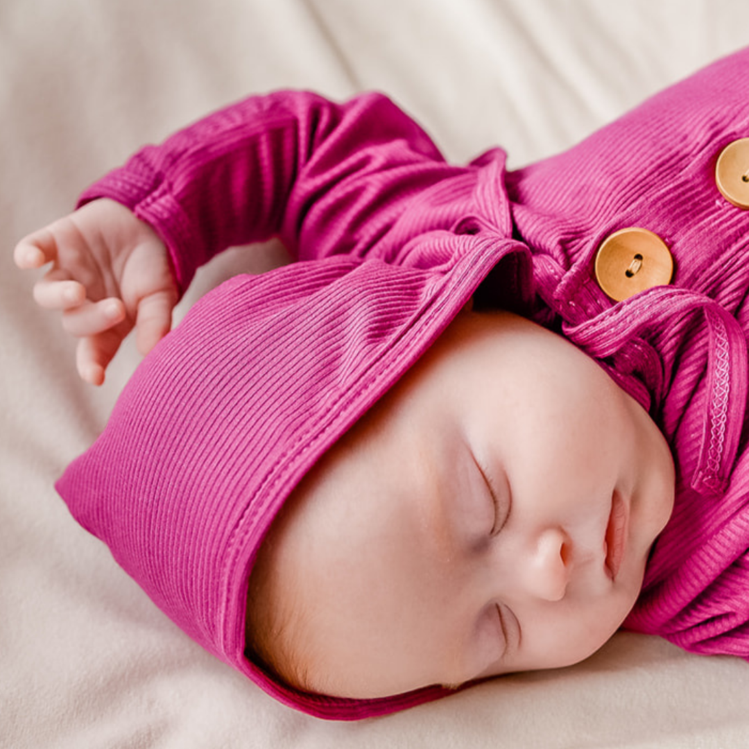 magenta ribbed knit bonnet, baby infant bonnet, coming home outfit, baby girl pixie bonnet