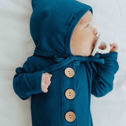 Knotted Baby Gown & Bonnet | Jewel Blue
