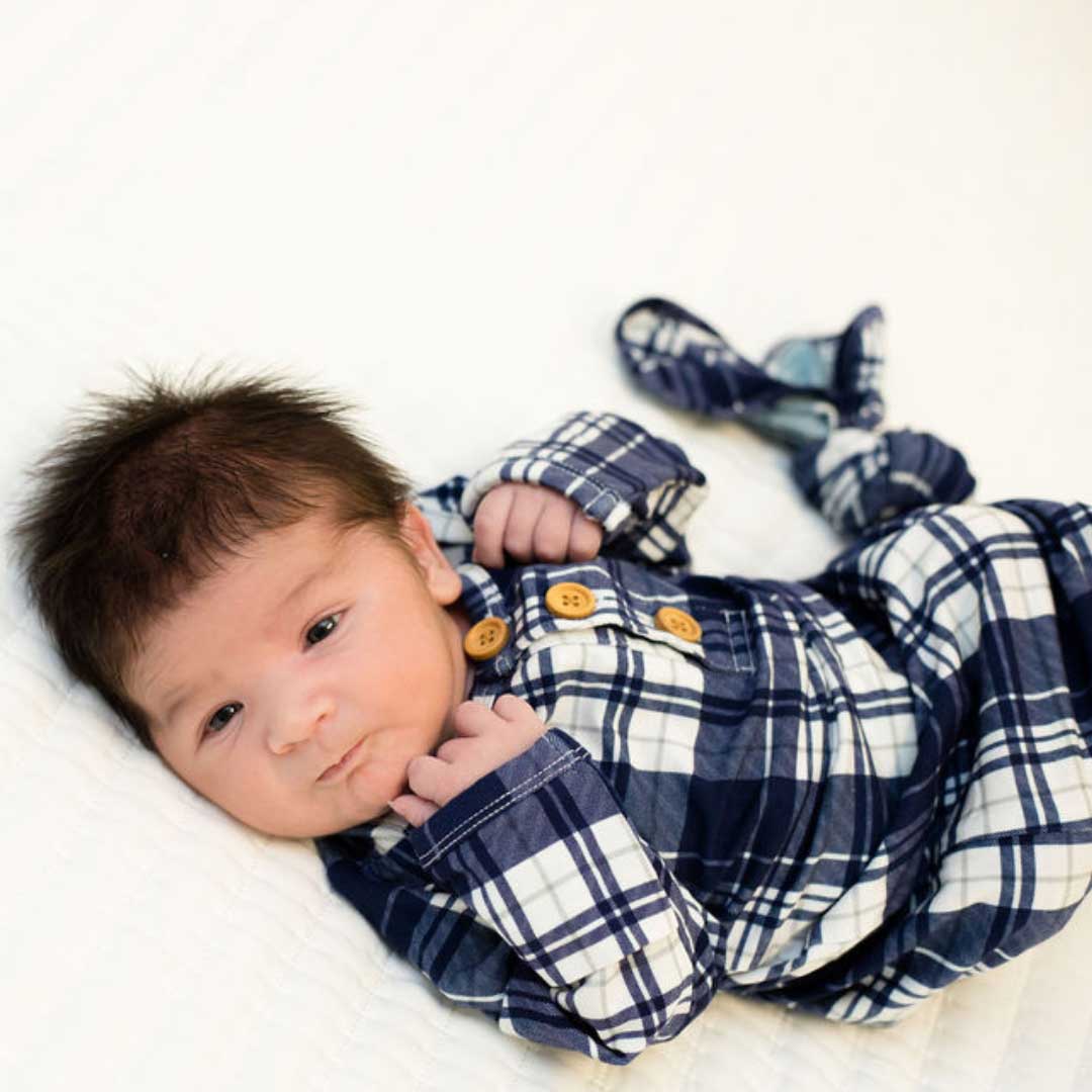 Bamboo Baby Gown | Blue Plaid
