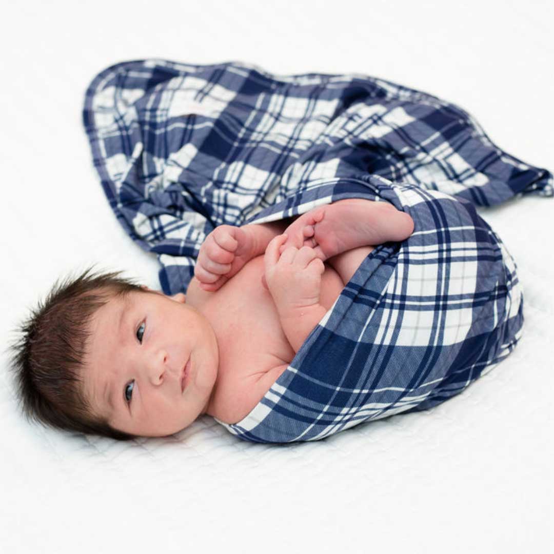 Stretchy Swaddle Blanket in Blue Plaid