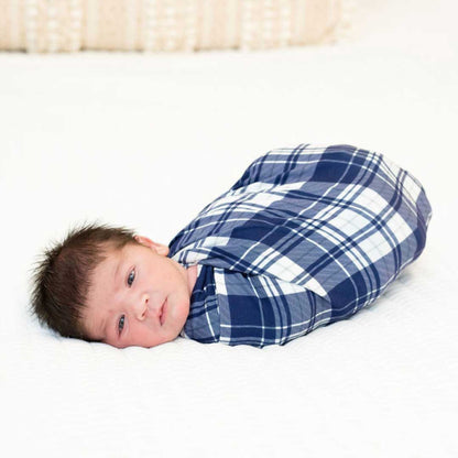 Stretchy Swaddle Blanket in Blue Plaid
