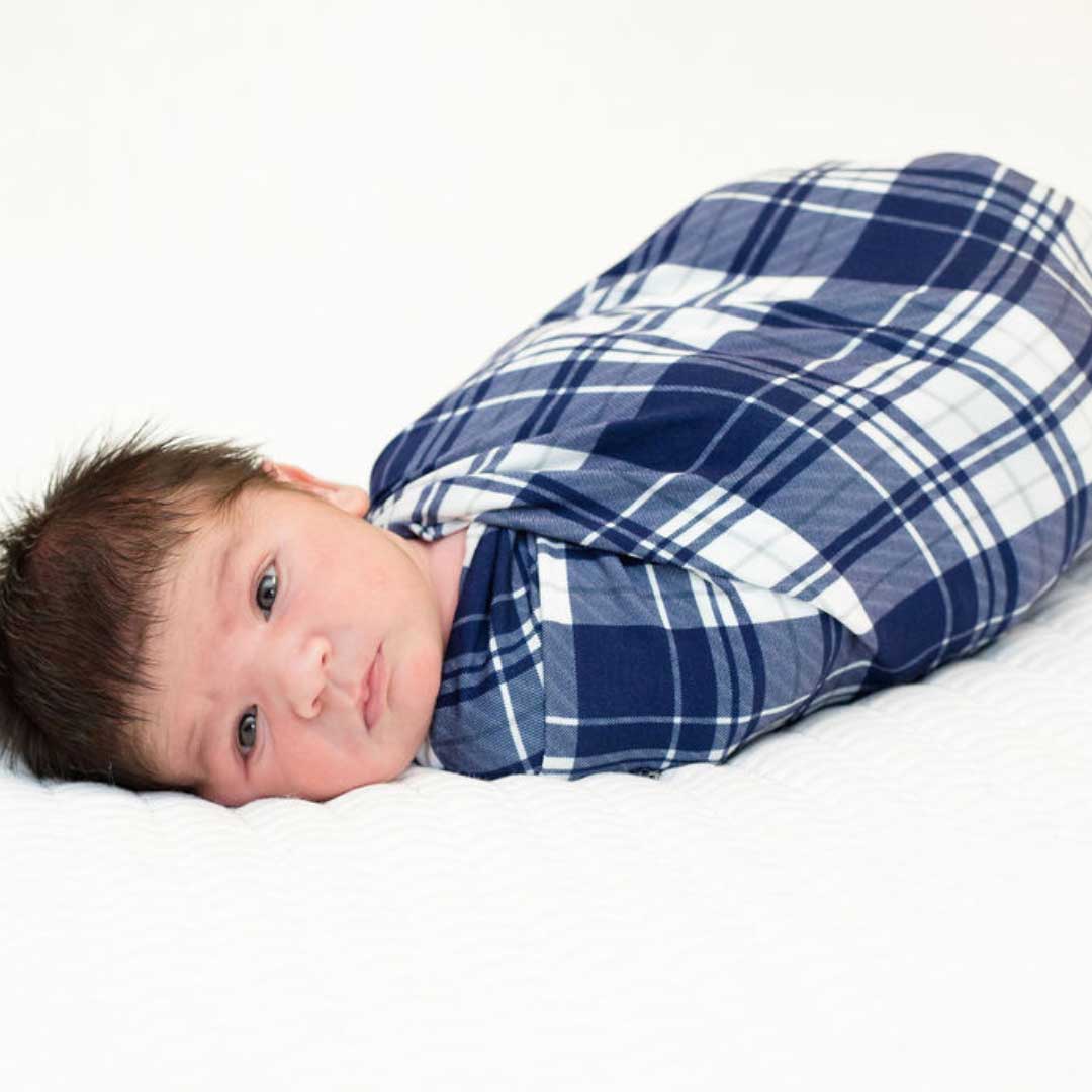 Stretchy Swaddle Blanket in Blue Plaid