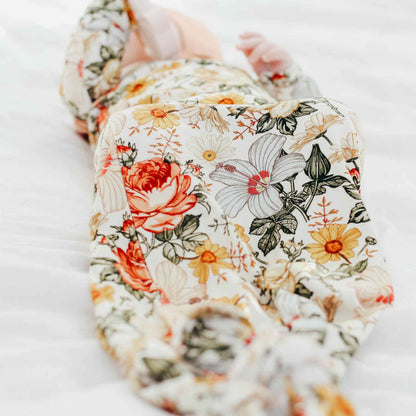 Knotted Baby Gown & Bonnet | Vintage Floral