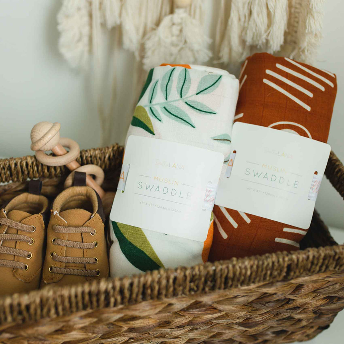 Boho Muslin Baby Swaddle Rusted Orange Dolly Lana Dolly Lana