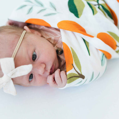 citrus orange muslin swaddle, cotton muslin blanket, baby receiving blanket