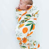 citrus orange muslin swaddle, cotton muslin blanket, baby receiving blanket