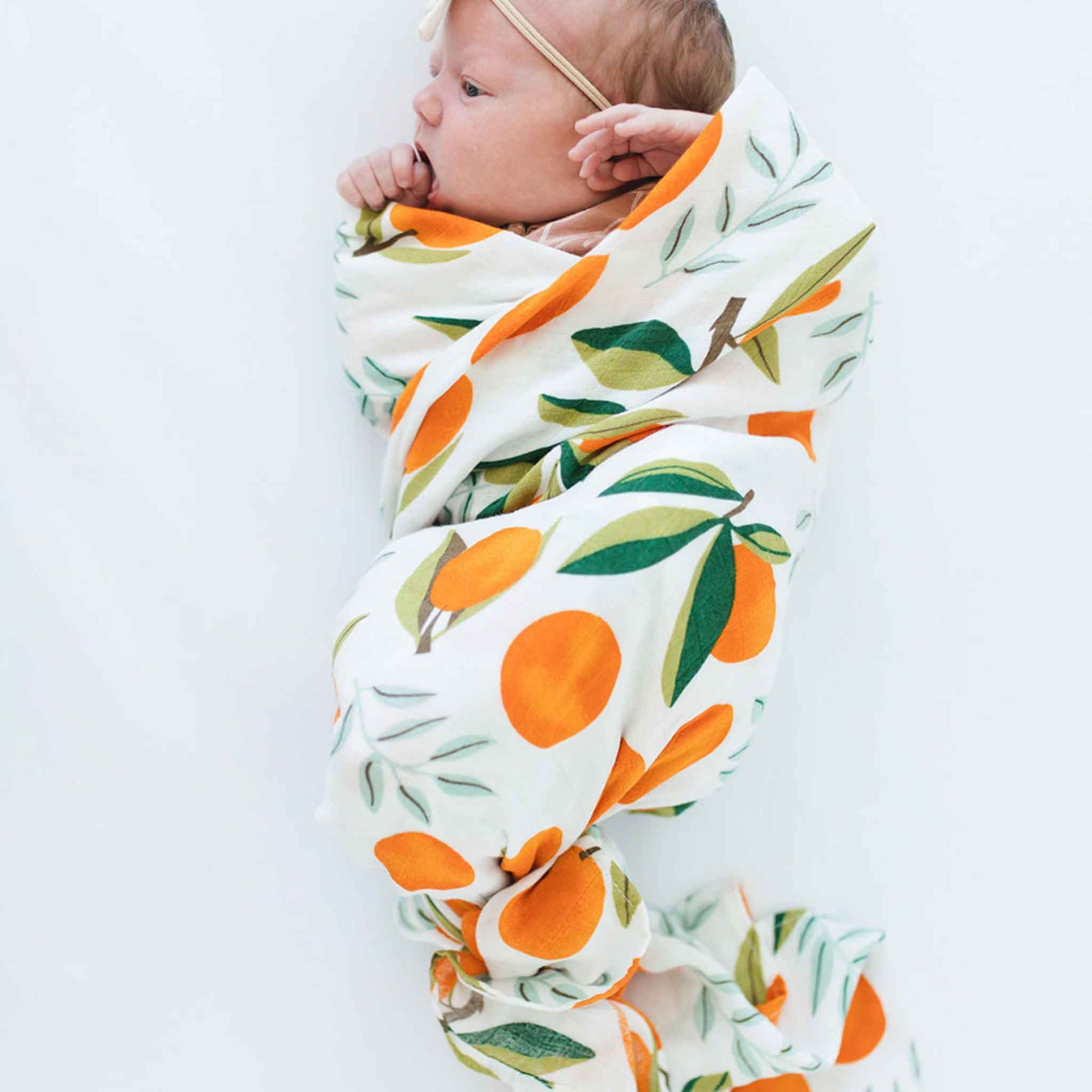 citrus orange muslin swaddle, cotton muslin blanket, baby receiving blanket