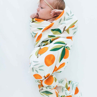 citrus orange muslin swaddle, cotton muslin blanket, baby receiving blanket