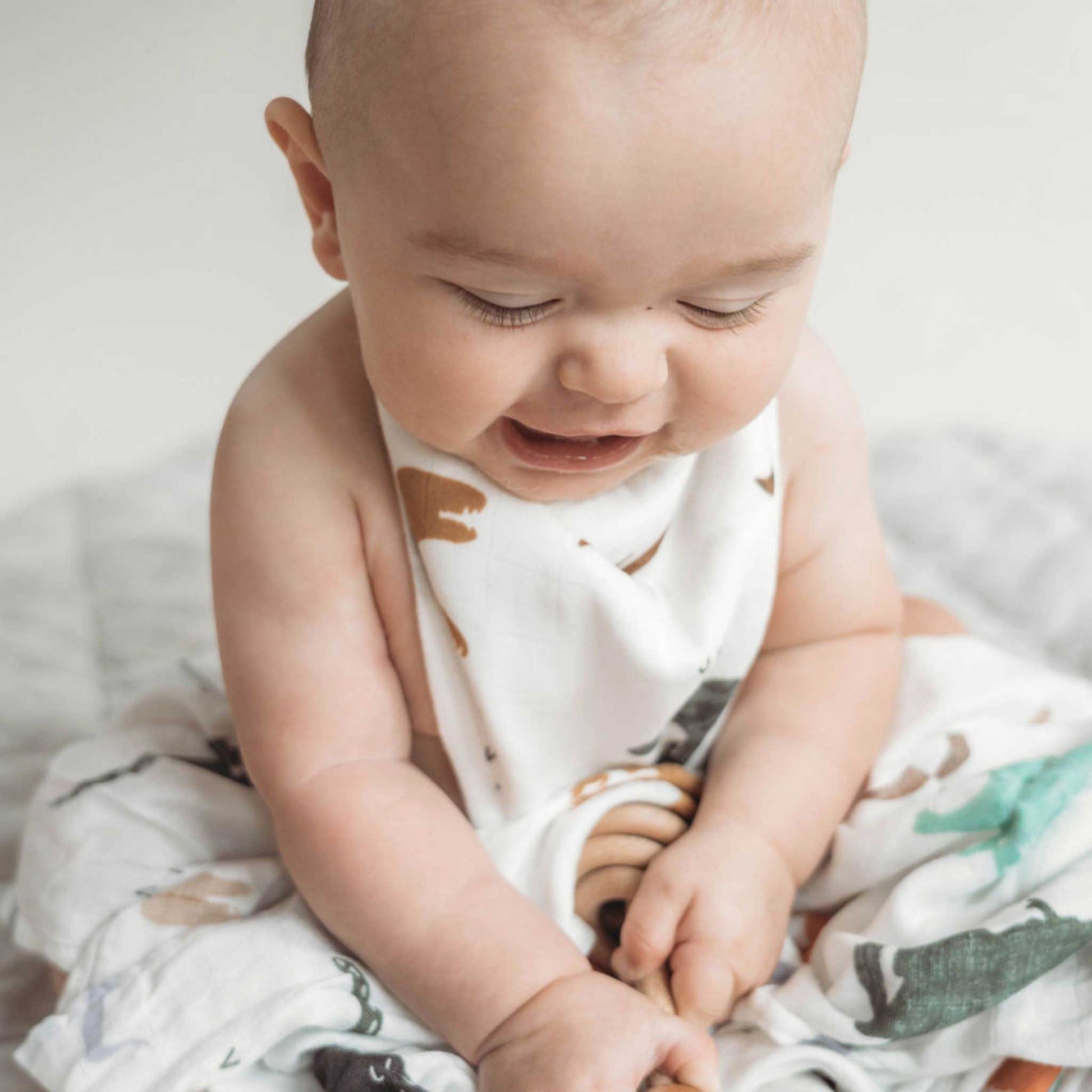 cotton muslin baby bib set, bandana bibs, dinosaur mustard baby bibs