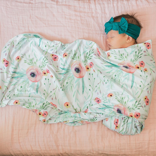 floral watercolor baby swaddle, baby girl swaddle, girl swaddle blanket, floral swaddle blanket