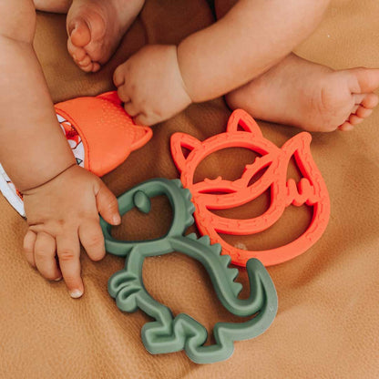 orange fox silicone baby teether, fox teether, toddler teething toy