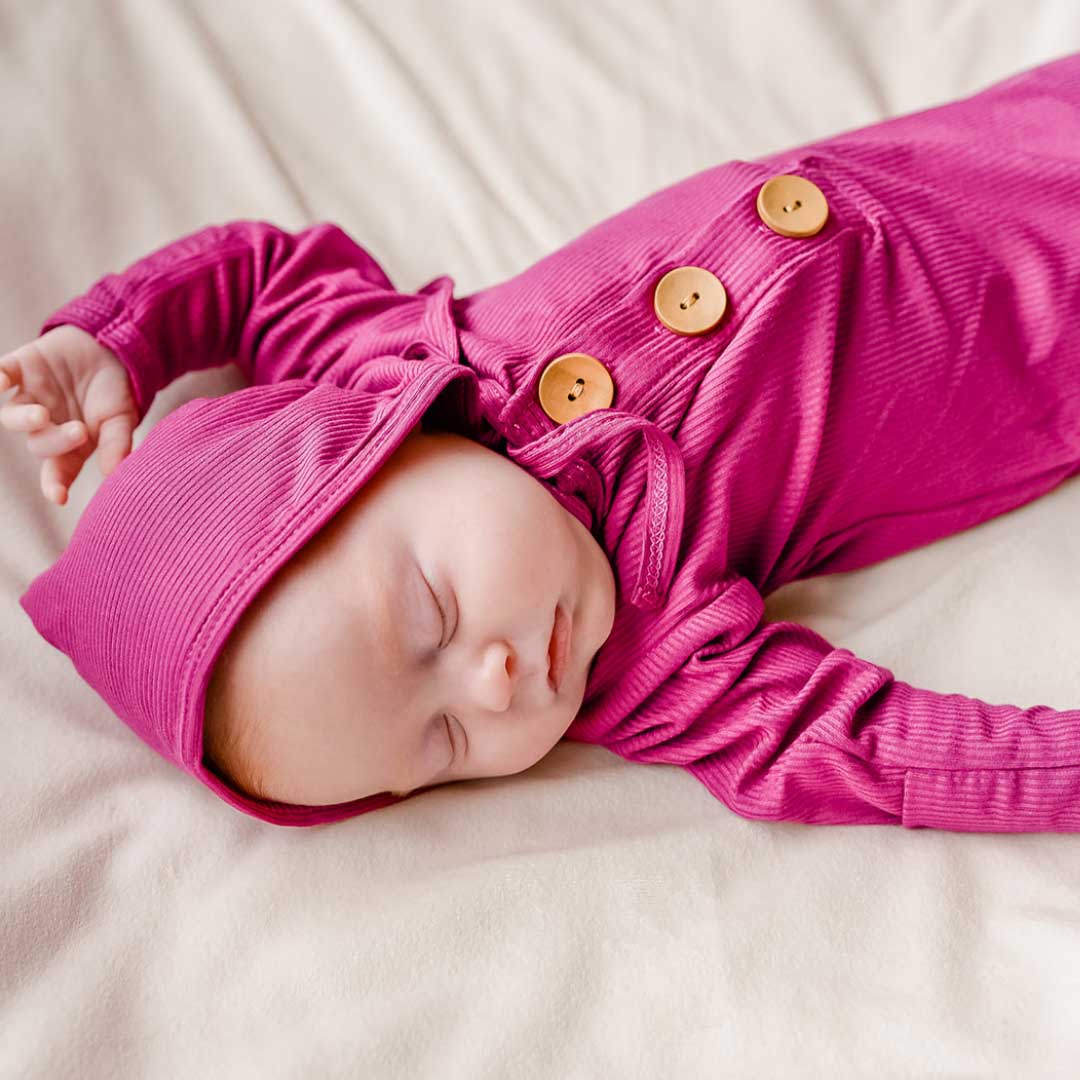 Knotted Baby Gown & Bonnet | Magenta Pink