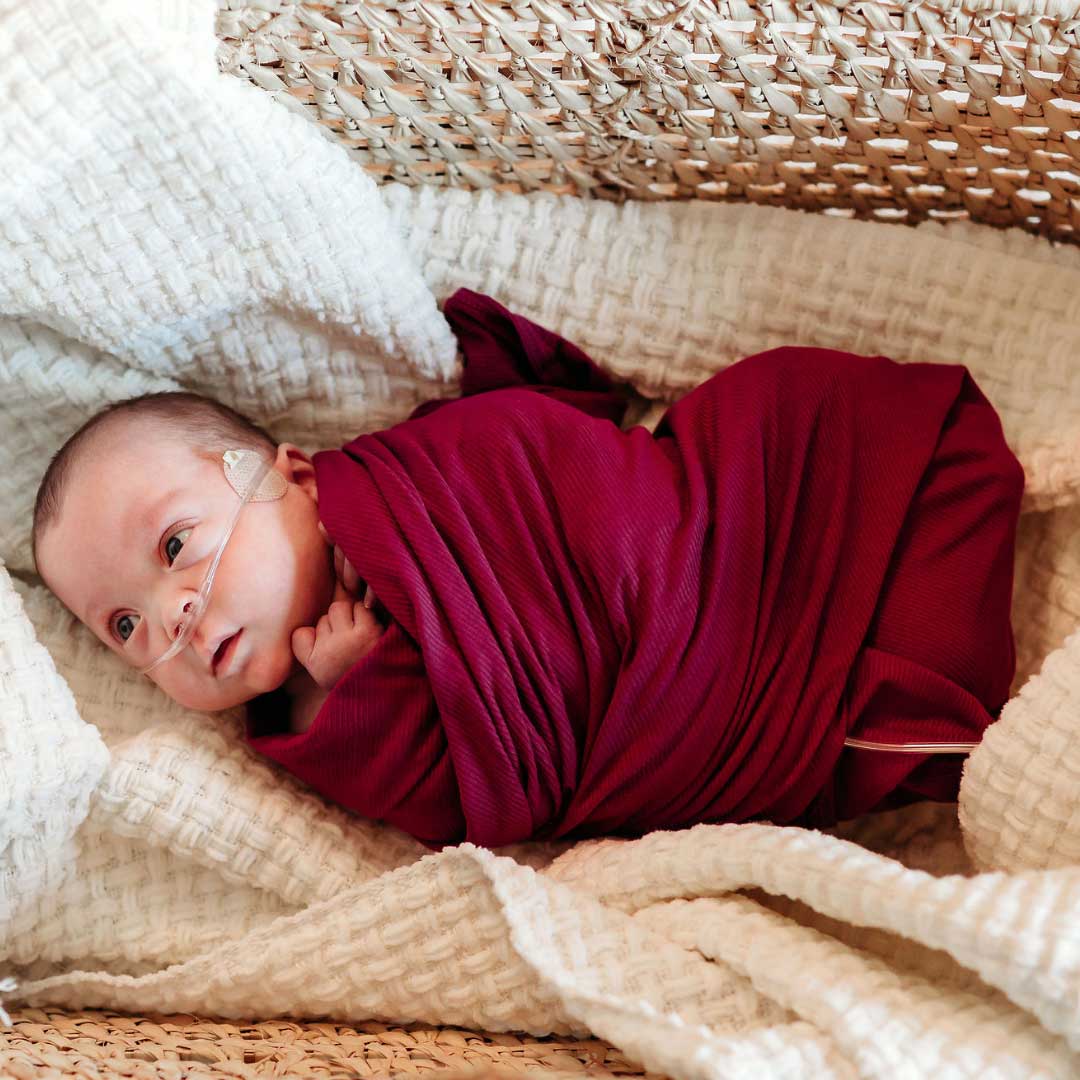 ribbed knit pink swaddle, magenta pink baby swaddle, receiving blanket, stretchy baby swaddle