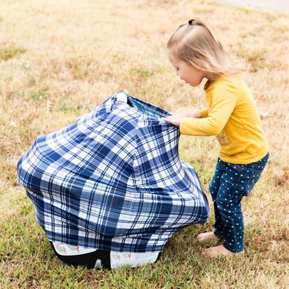 blue plaid multi use baby cover, nursing cover boy, car seat canopy