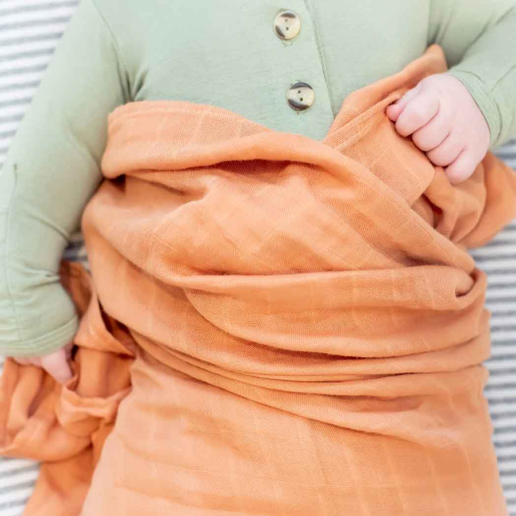 burnt orange muslin swaddle, bamboo muslin swaddle blanket, unisex baby swaddle