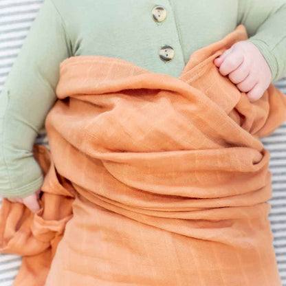 burnt orange muslin swaddle, bamboo muslin swaddle blanket, unisex baby swaddle