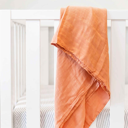 burnt orange muslin swaddle, bamboo muslin swaddle blanket, unisex baby swaddle