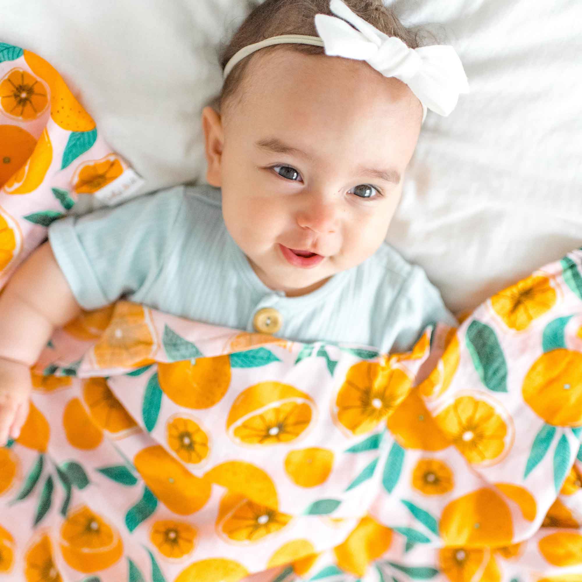 orange swaddle blanket, sliced oranges swaddle, bamboo muslin swaddle, baby girl gift