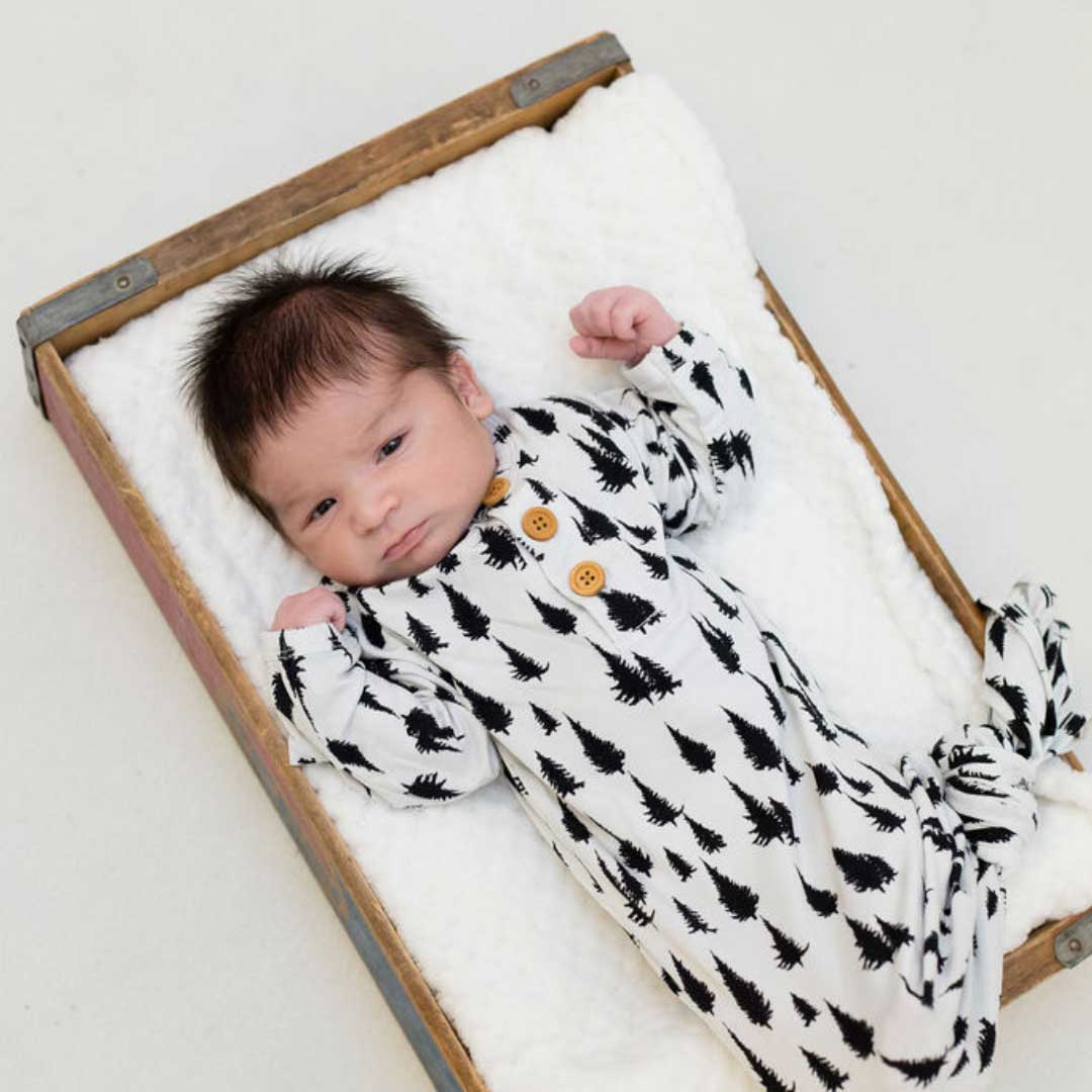 Knotted Baby Gown | Monochrome Pine Tree