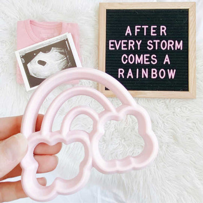 pink rainbow silicone teether, rainbow teething toy, rainbow baby gift, baby shower
