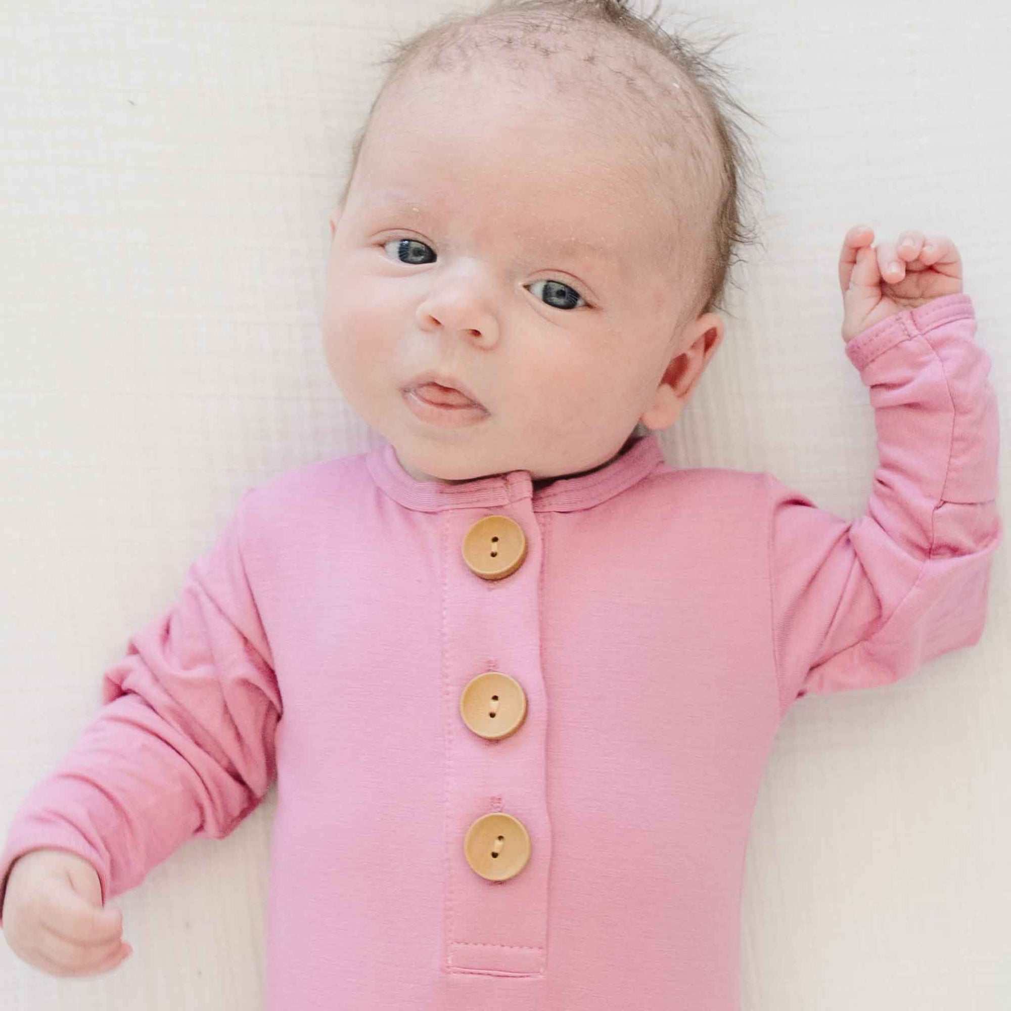 knotted baby gown, infant going home outfit, baby girl knotted gown, solid pink baby gown