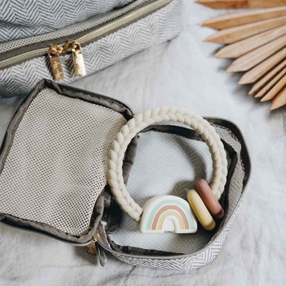 Teething Ring Rattle - Neutral rainbow