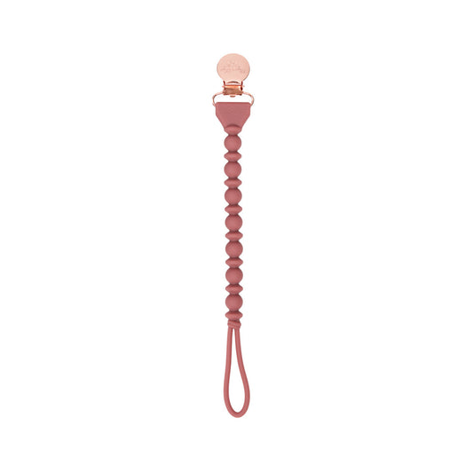Beaded Pacifier Clip - Rosewood
