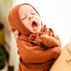 rust colored baby bonnet, ribbed knit pixie bonnet, baby hat, coming home outfit