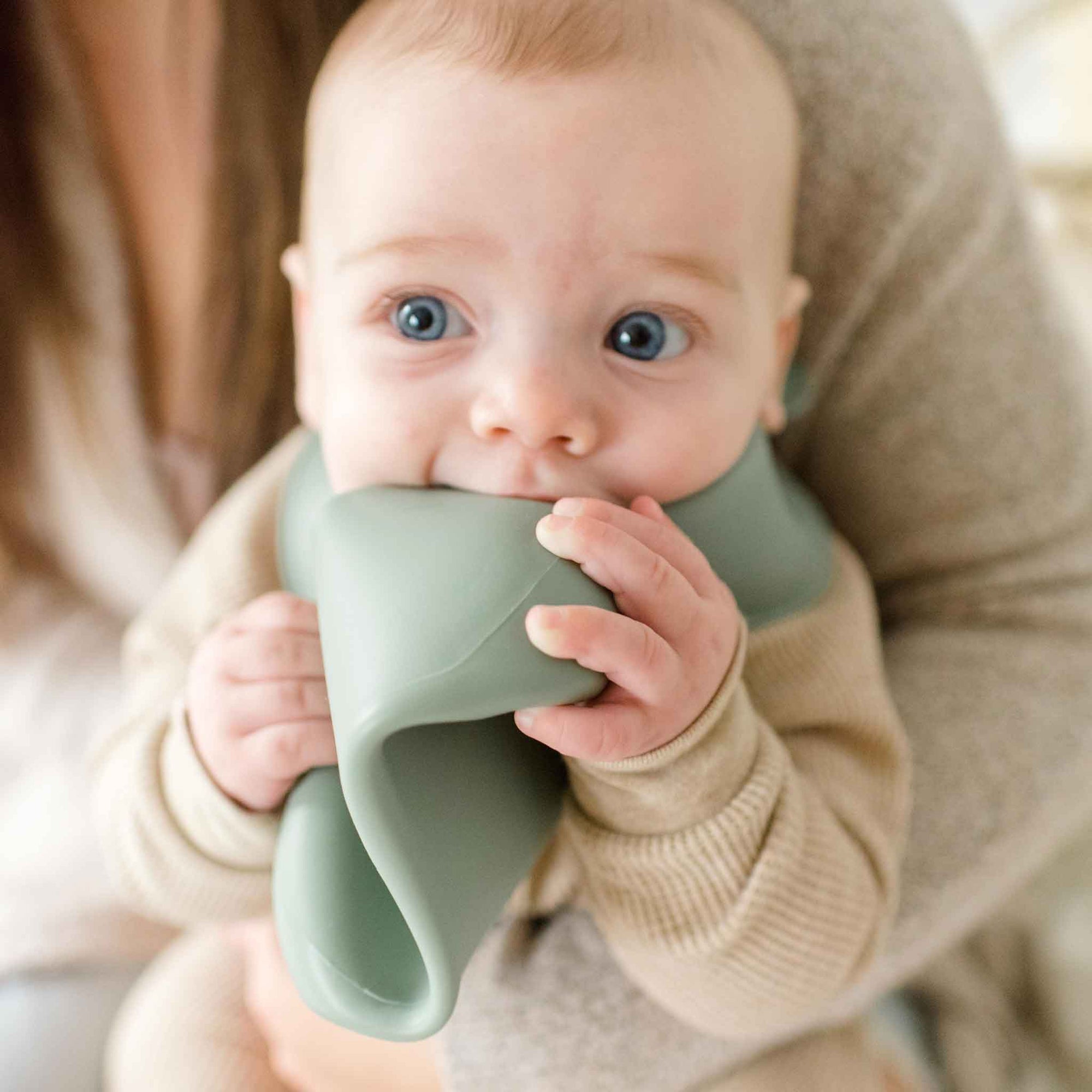 sage green silicone bib, bucket bib, bpa free, feeding bib with pouch