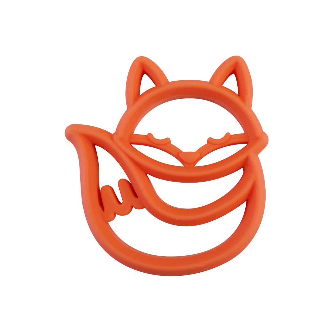 orange fox silicone baby teether, fox teether, toddler teething toy