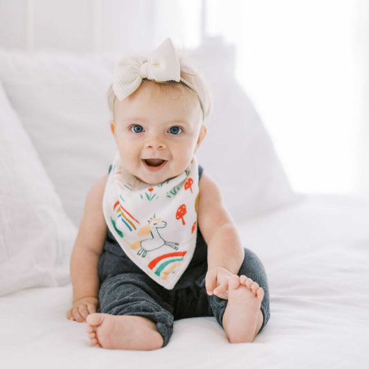 muslin baby bib set, unicorn bandana bib, muslin triangle bib, girl teething bib
