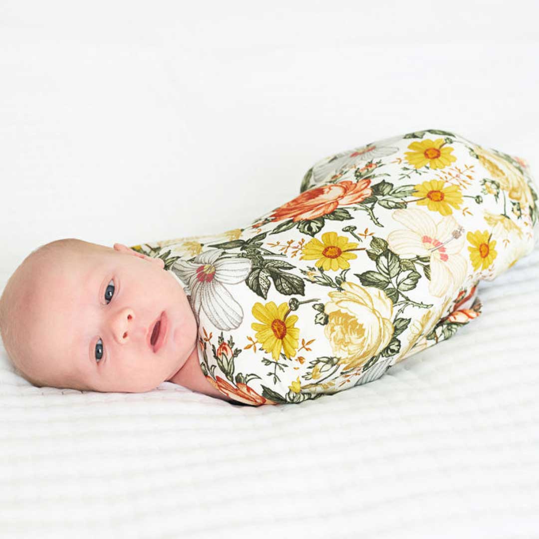 vintage floral stretchy swaddle, baby girl blanket, swaddling wrap, baby shower gift